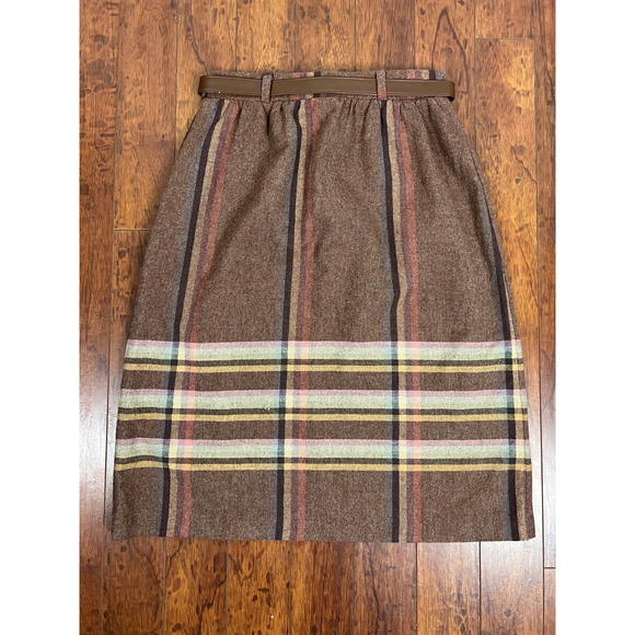 Vintage Wool Blend Skirt Size 6 Brown Striped Tweed Academia Preppy 60s - Picture 5 of 7